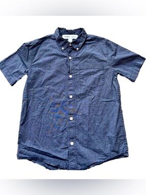 𝅺old Navy Denim/Linen-Look Short Sleeved Button Down Boy’s 10/12 Summer Shirt